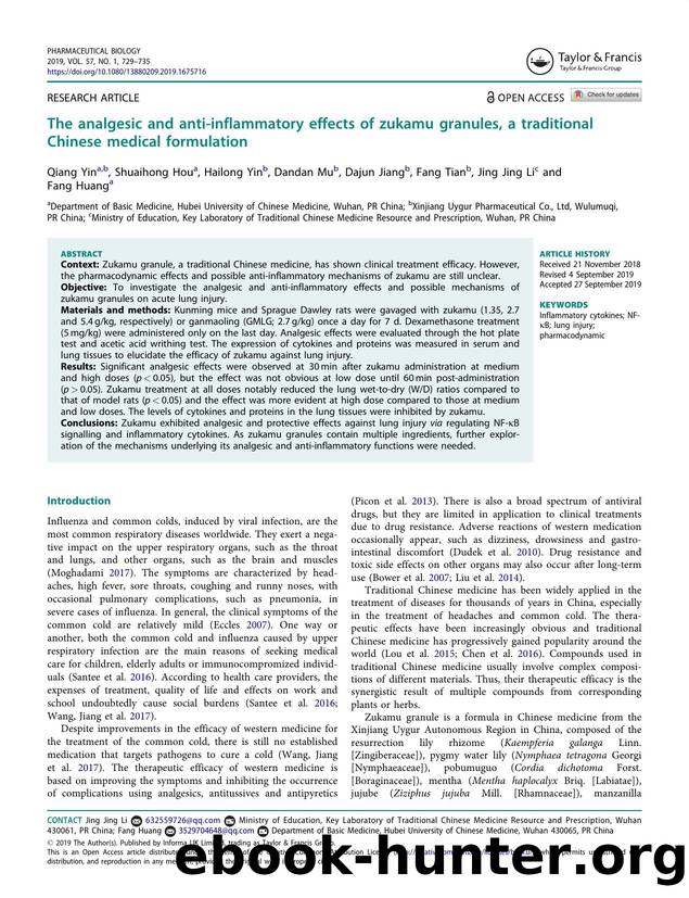 The analgesic and anti-inflammatory effects of zukamu granules, a traditional Chinese medical formulation by unknow