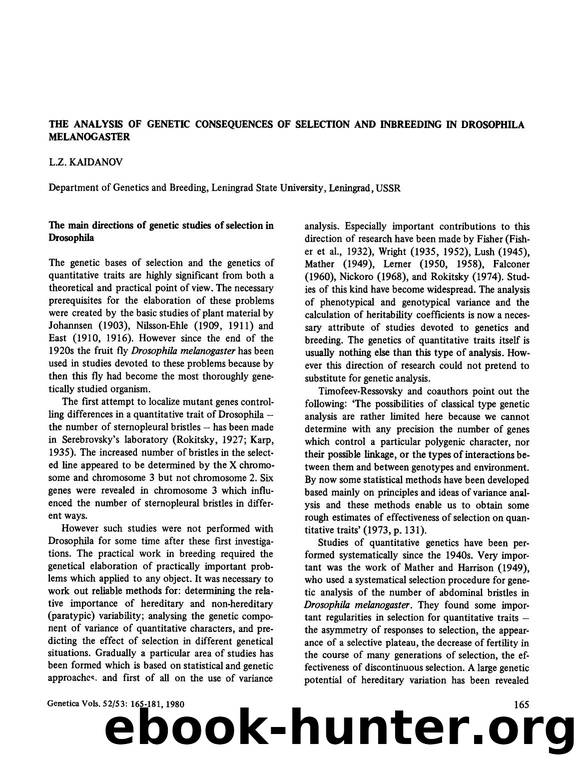 The analysis of genetic consequences of selection and inbreeding in Drosophila melanogaster by Unknown