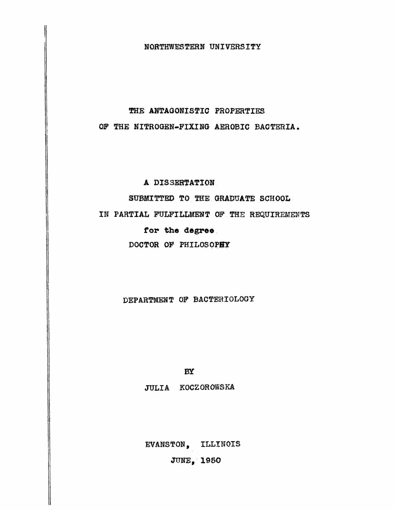 The antagonistic properties of the nitrogen-fixing aerobic bacteria by Koczorowska Julia
