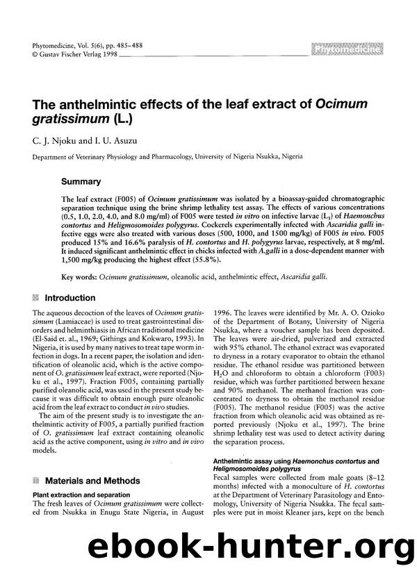 The anthelmintic effects of the leaf extract of Ocimum gratissimum (L.) by C.J. Njoku & I.U. Asuzu