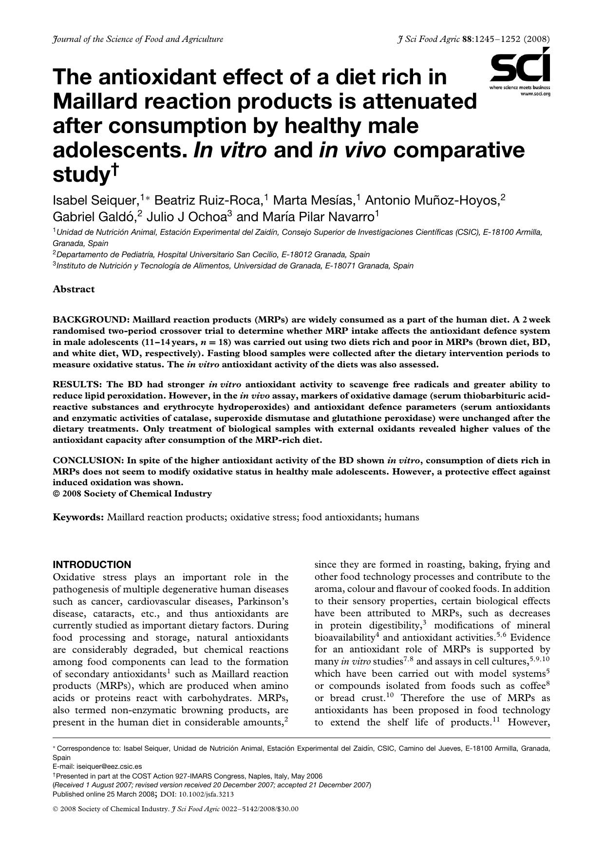 The antioxidant effect of a diet rich in Maillard reaction products is attenuated after consumption by healthy male adolescents. In vitro and in vivo comparative study by Unknown