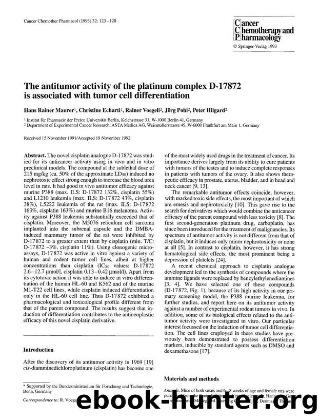 The antitumor activity of the platinum complex D-17872 is associated with tumor cell differentiation by Unknown
