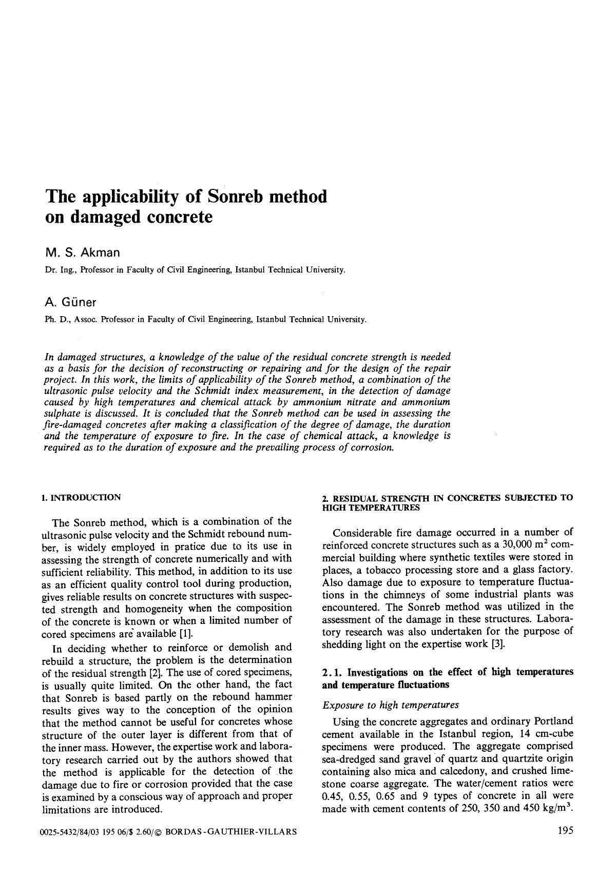 The applicability of sonreb method on damaged concrete by Unknown
