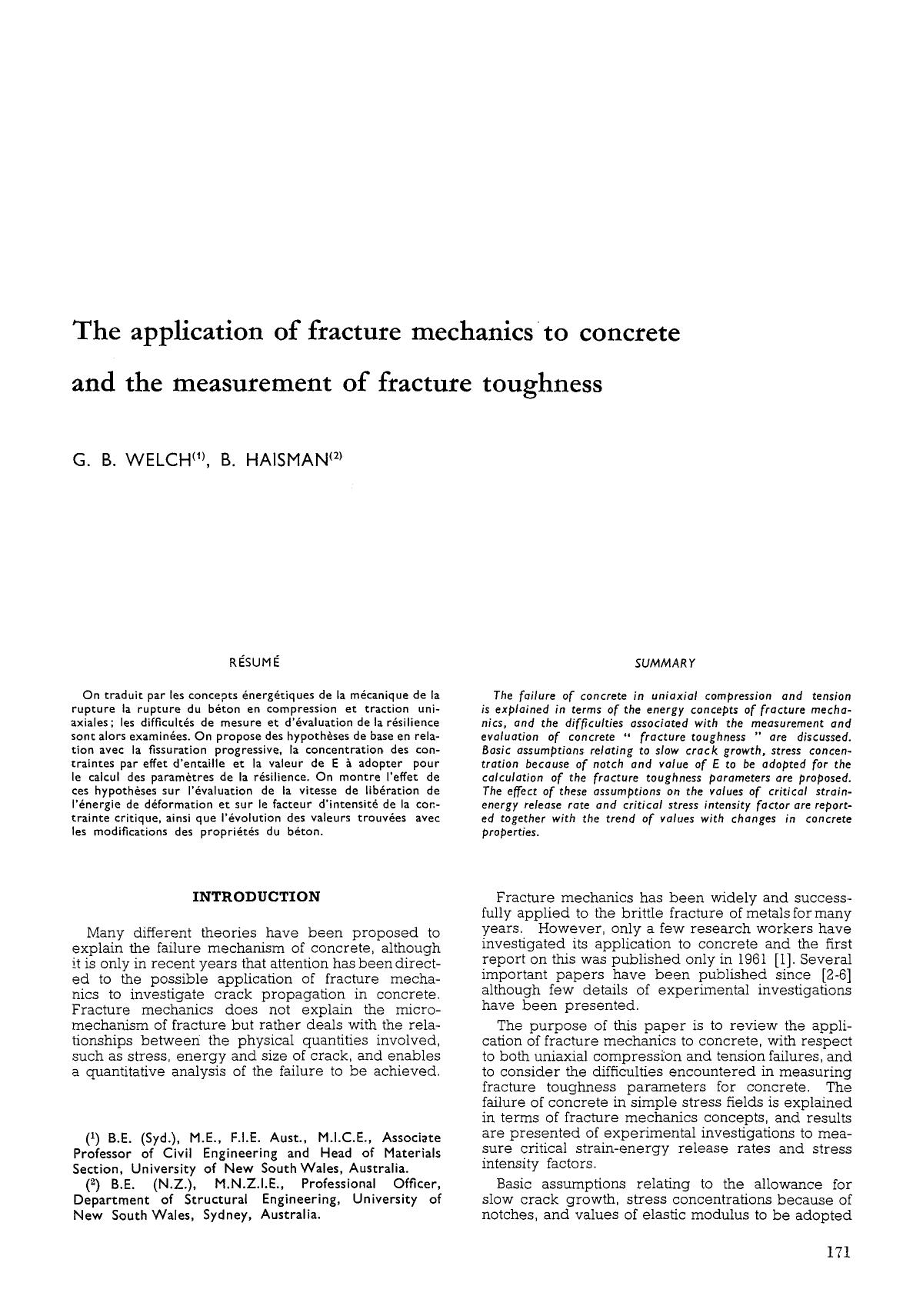 The application of fracture mechanics to concrete and the measurement of fracture toughness by Unknown