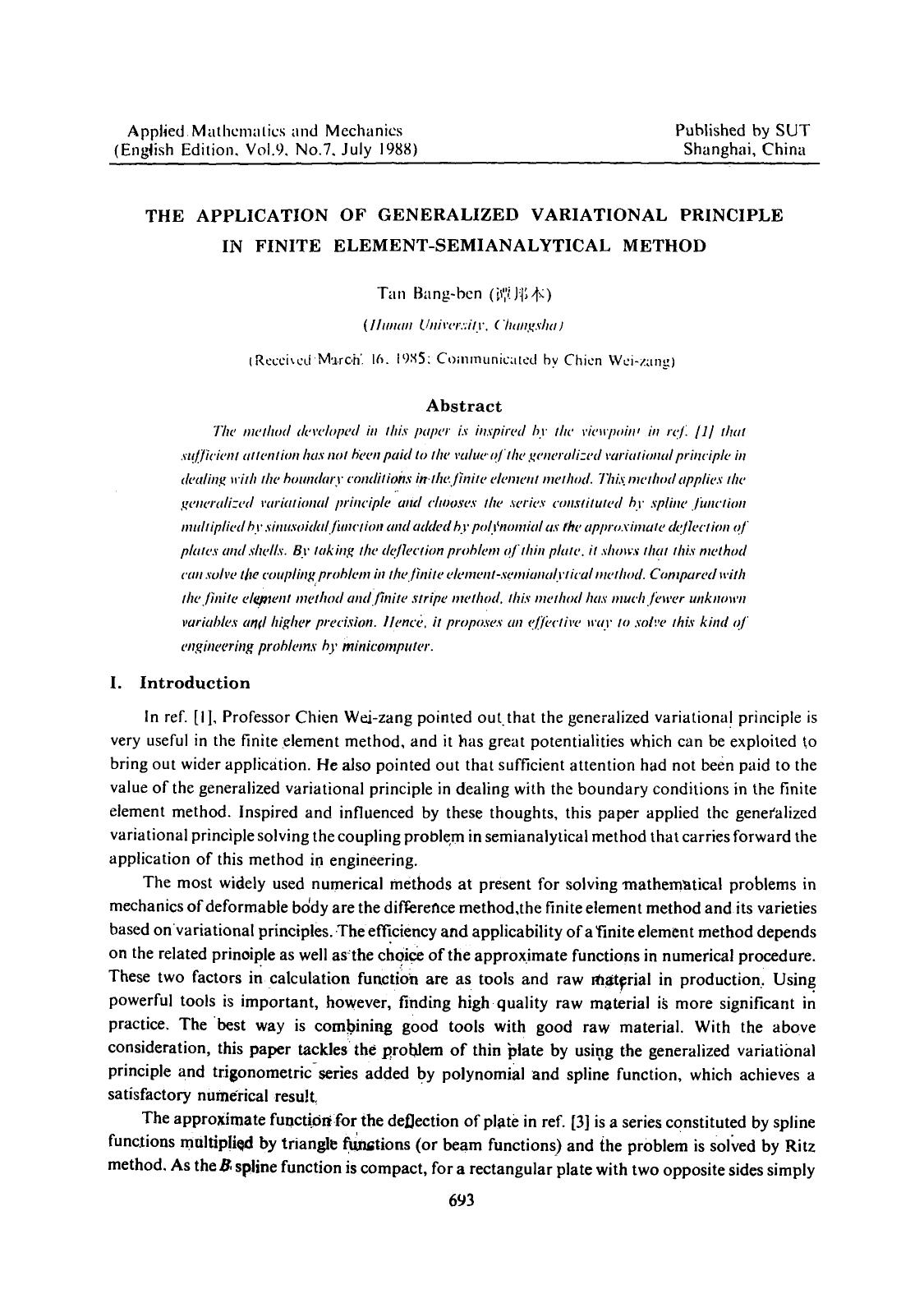 The application of generalized variational principle in finite element-semianalytical method by Unknown