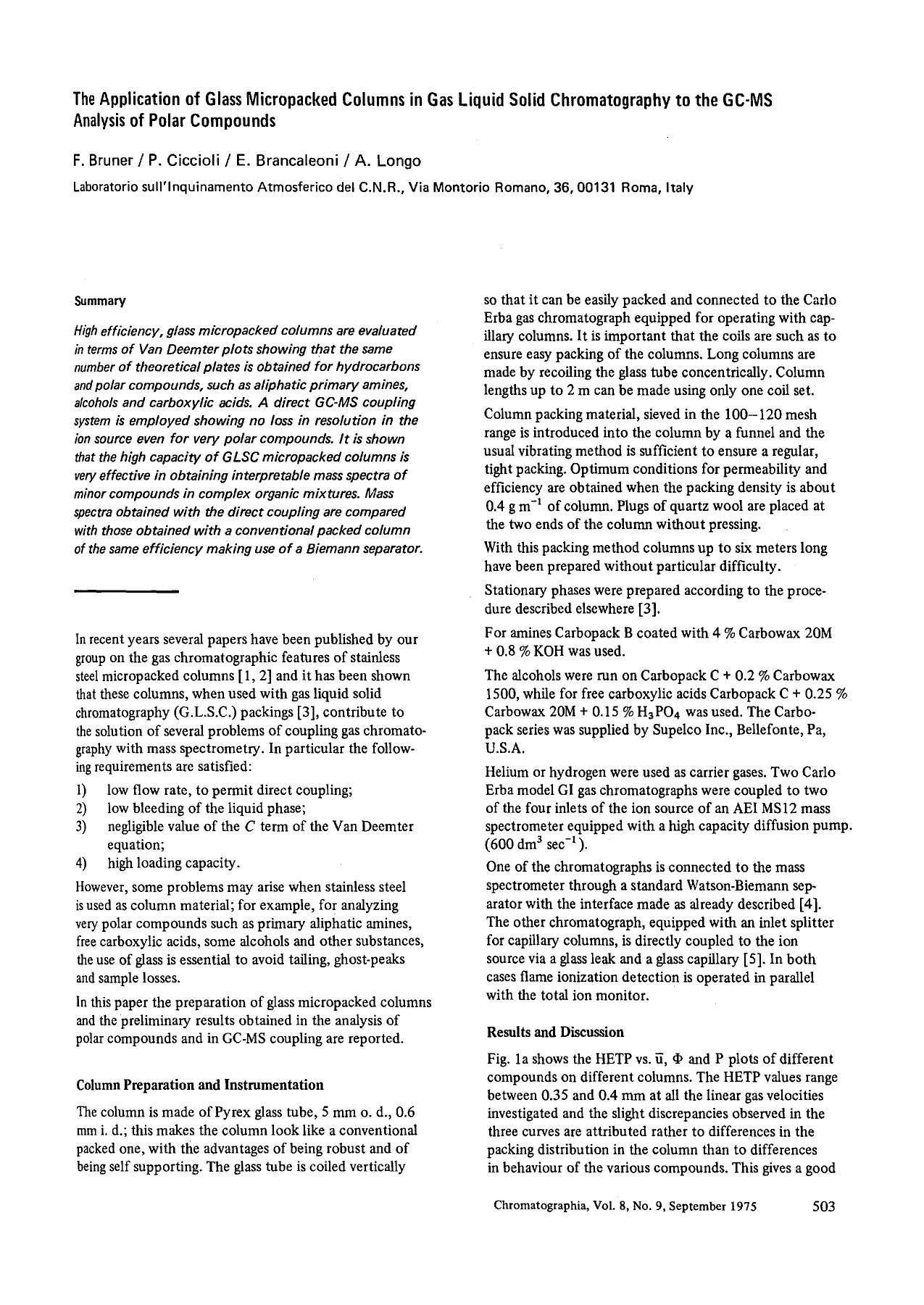 The application of glass micropacked columns in gas liquid solid chromatography to the GC-MS analysis of polar compounds by Unknown