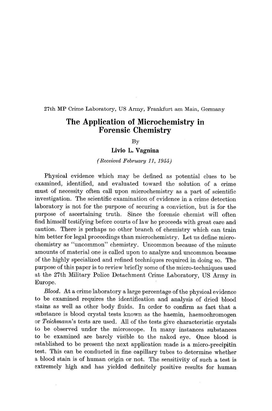 The application of microchemistry in forensic chemistry by Unknown