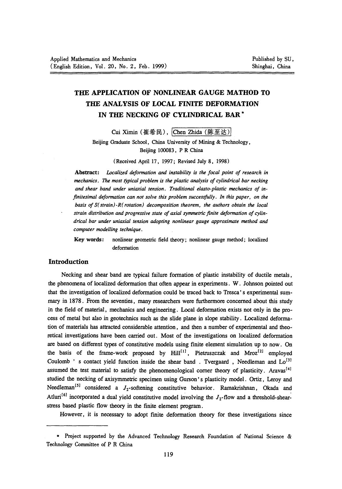 The application of nonlinear gauge mathod to the analysis of local finite deformation in the necking of cylindrical bar by Unknown