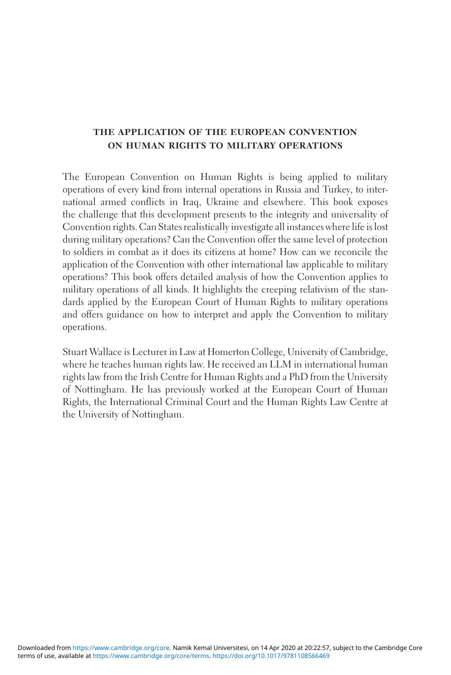 The application of the European Convention on Human Rights to military operations by Stuart Wallace