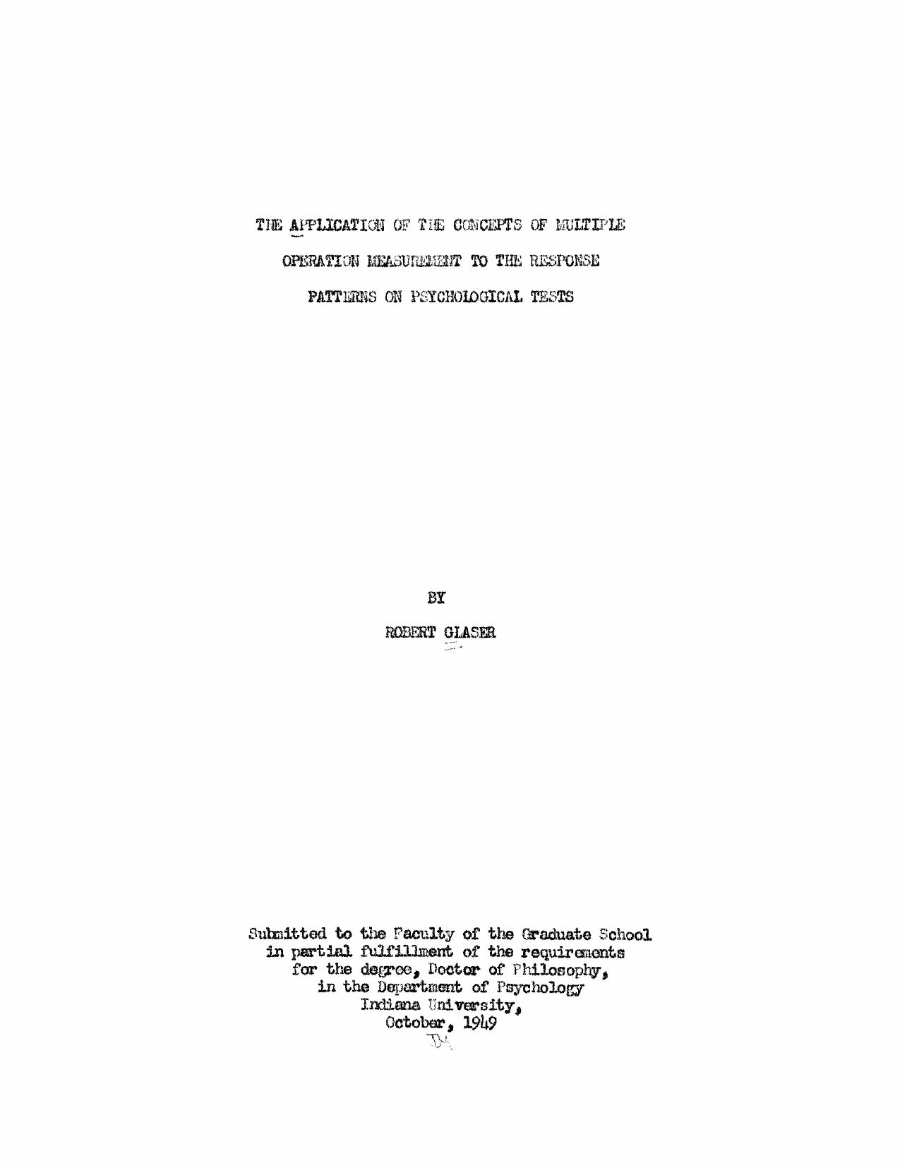 The application of the concepts of multiple operation measurement to the response patterns on psychological tests by Glaser Robert