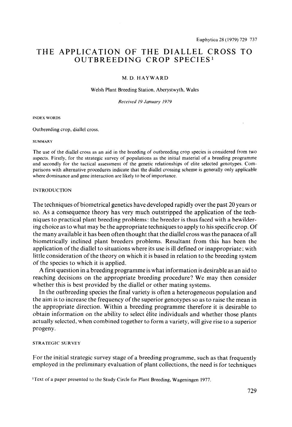 The application of the diallel cross to outbreeding crop species by Unknown