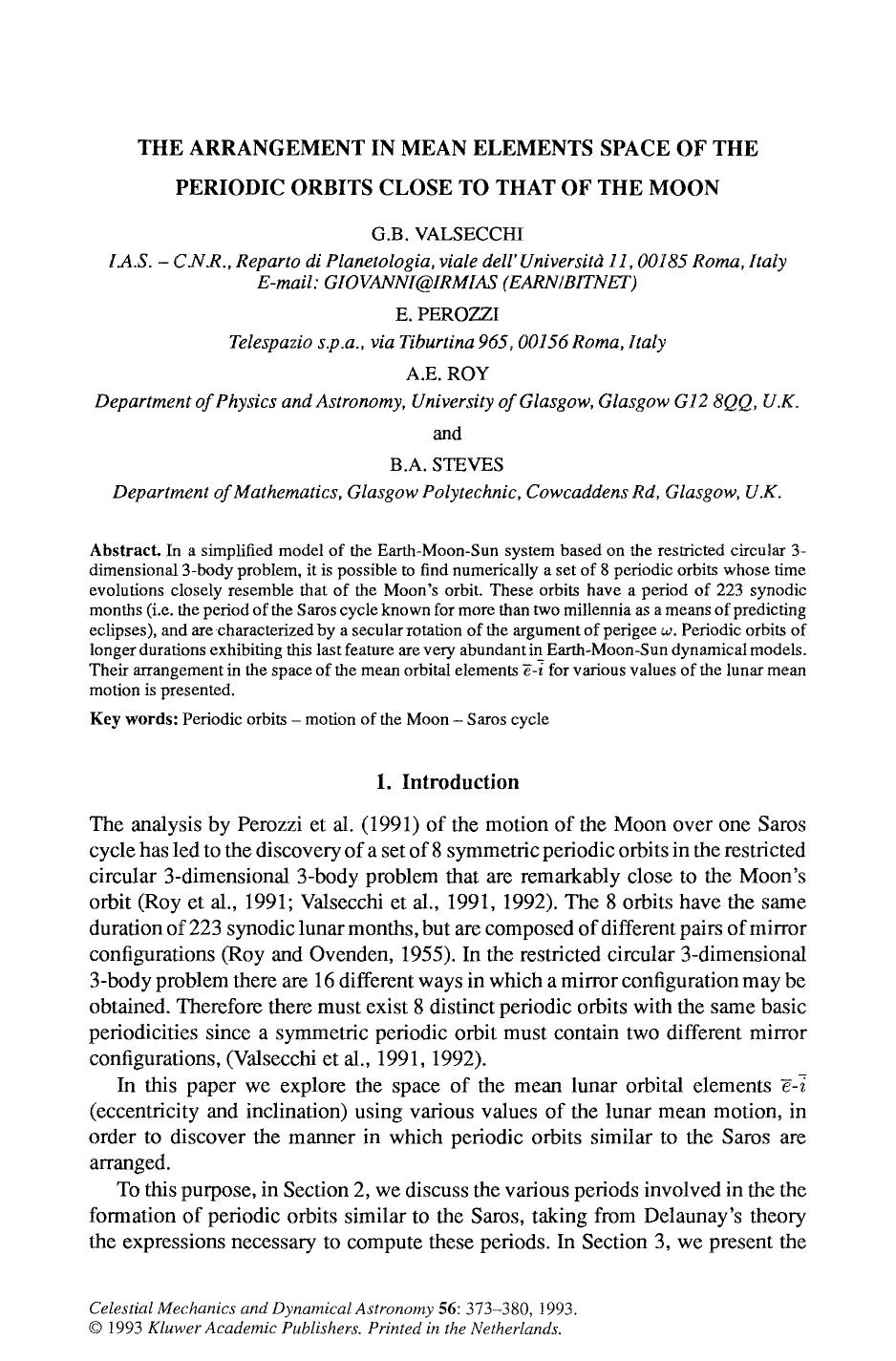 The arrangement in mean elements space of the periodic orbits close to that of the Moon by Unknown