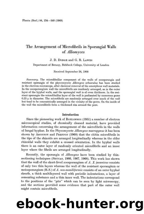 The arrangement of microfibrils in sporangial walls of <Emphasis Type="Italic">Allomyces<Emphasis> by Unknown