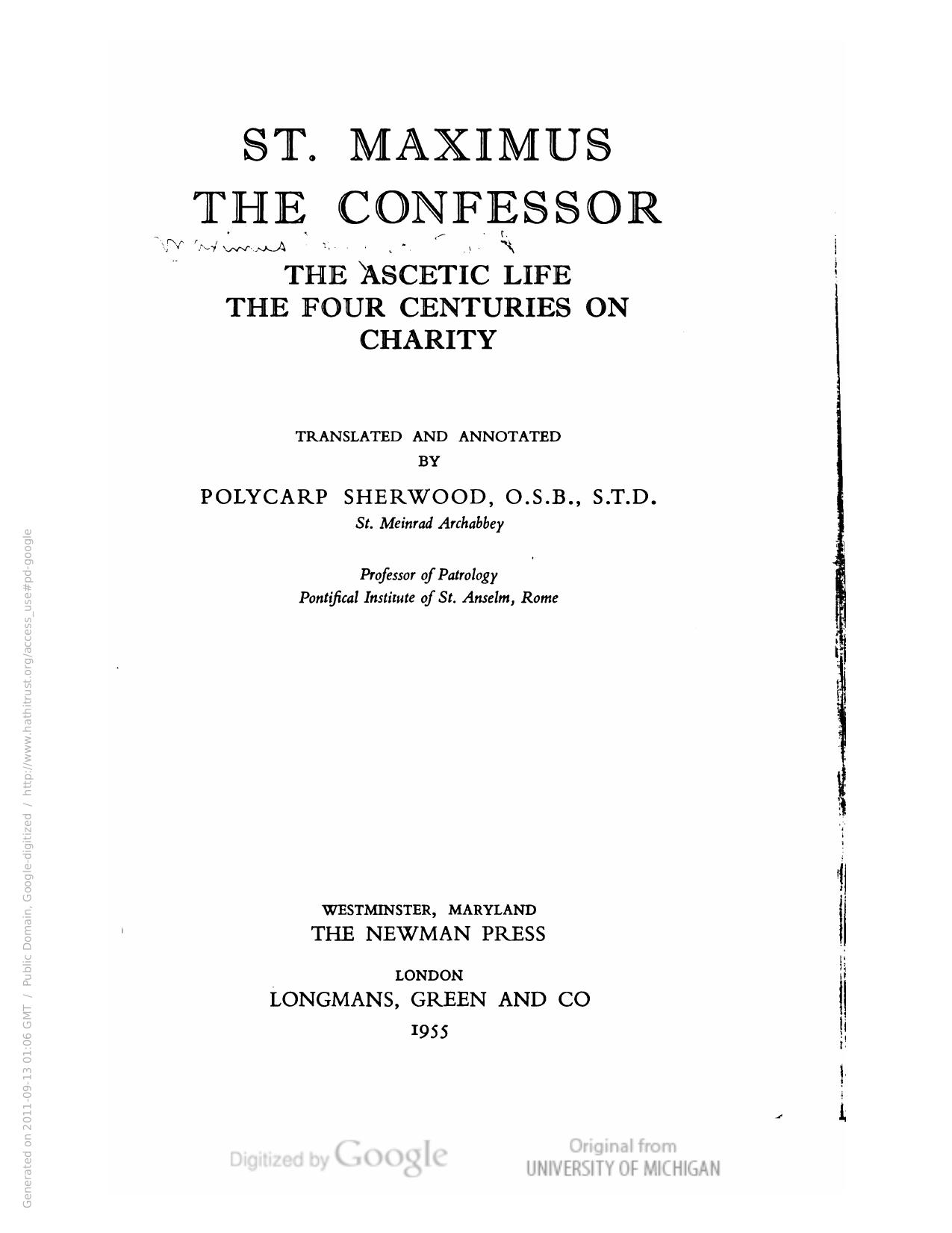 The ascetic life. The four centuries on charity. by Maximus Confessor Saint ca. 580-662