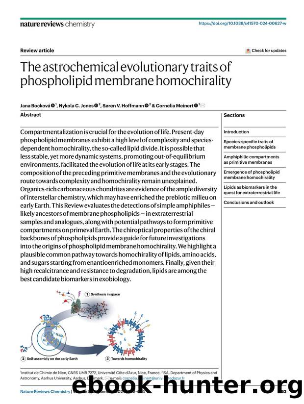 The astrochemical evolutionary traits of phospholipid membrane homochirality by Jana Bocková & Nykola C. Jones & Søren V. Hoffmann & Cornelia Meinert