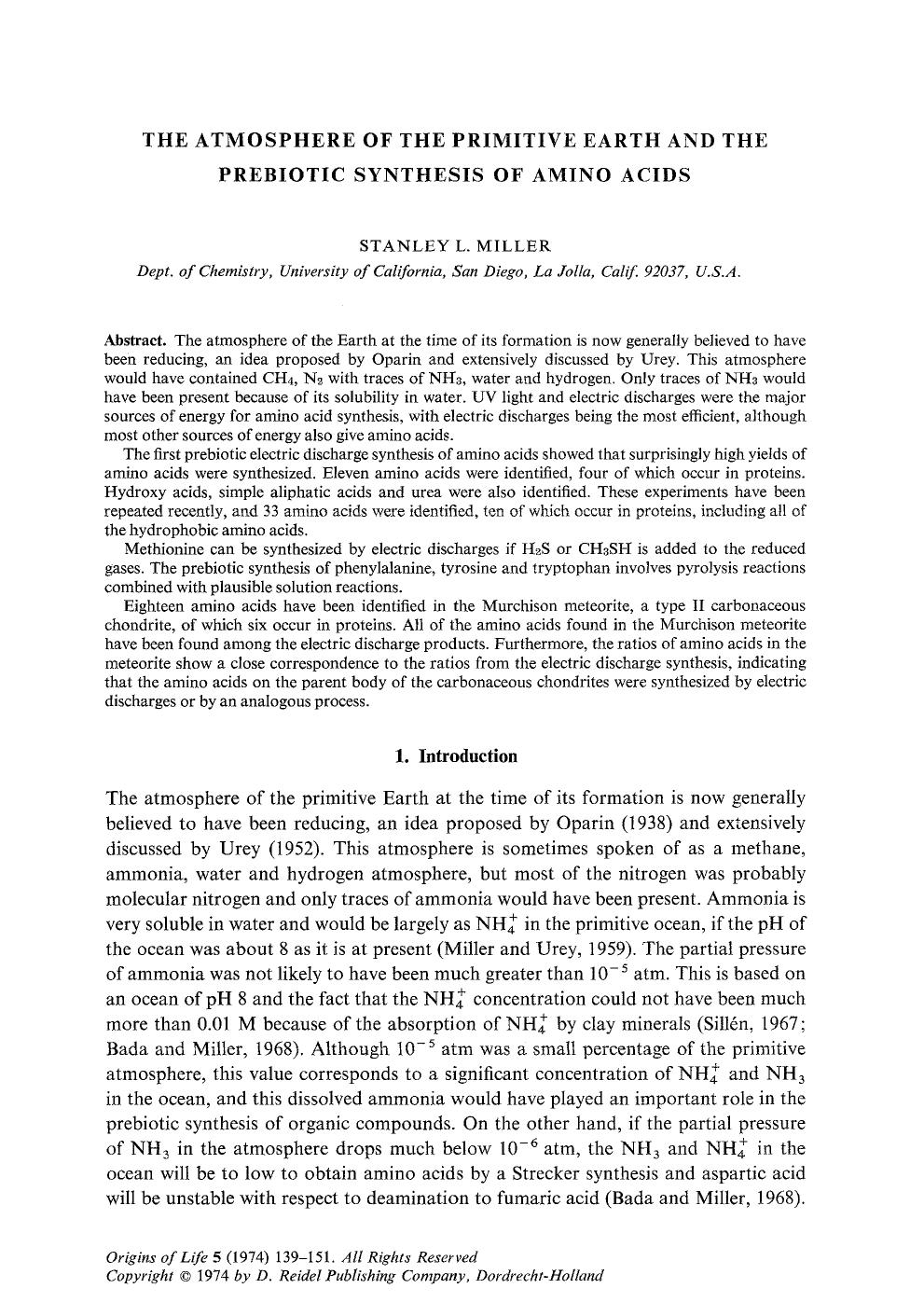The atmosphere of the primitive Earth and the prebiotic synthesis of amino acids by Unknown