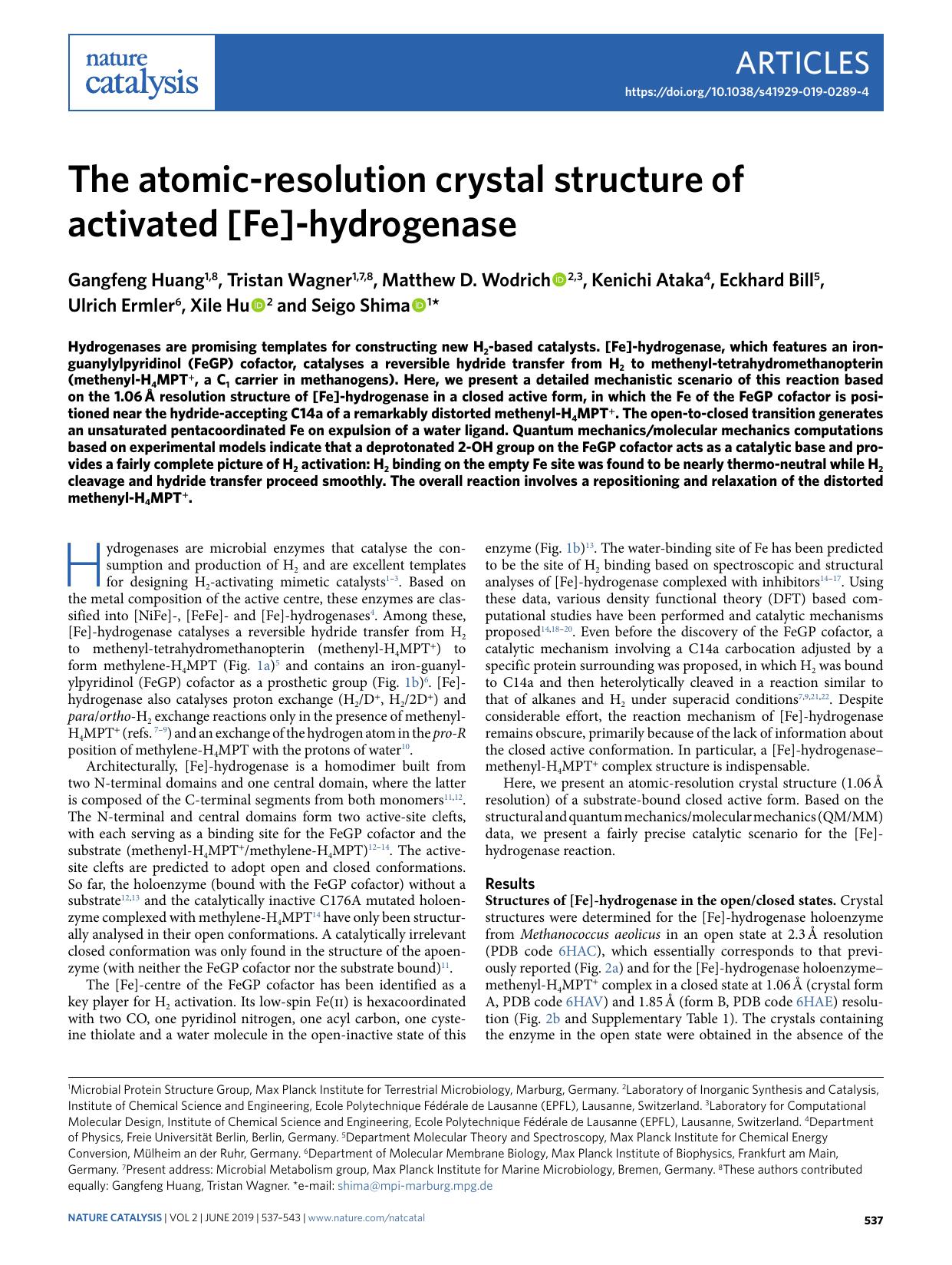 The atomic-resolution crystal structure of activated [Fe]-hydrogenase by unknow
