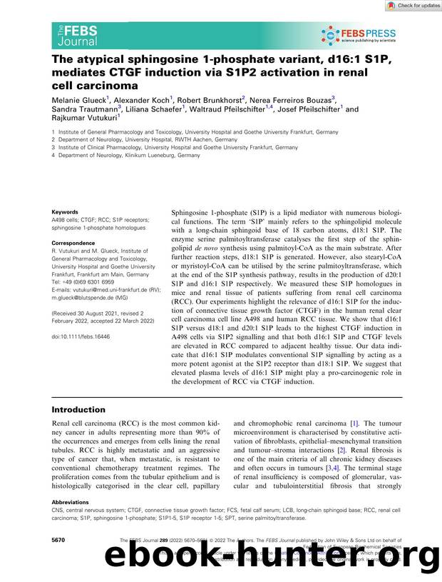 The atypical sphingosine 1âphosphate variant, d16:1 S1P, mediates CTGF induction via S1P2 activation in renal cell carcinoma by Unknown