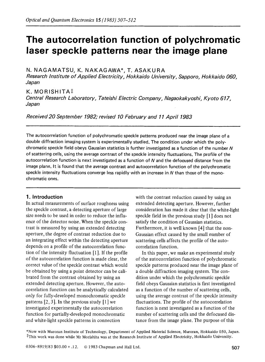 The autocorrelation function of polychromatic laser speckle patterns near the image plane by Unknown