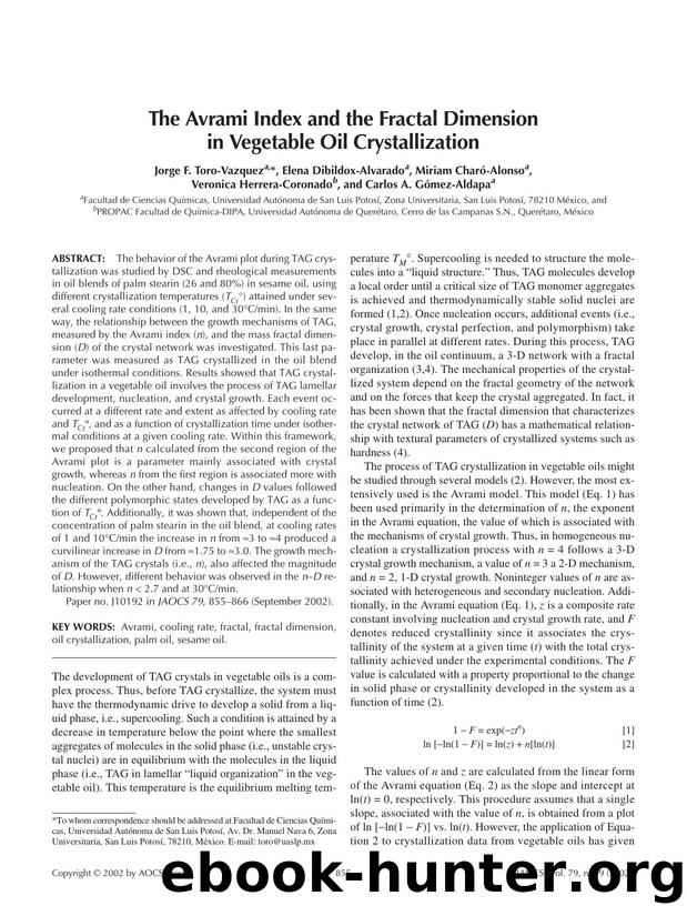 The avrami index and the fractal dimension in vegetable oil crystallization by Unknown