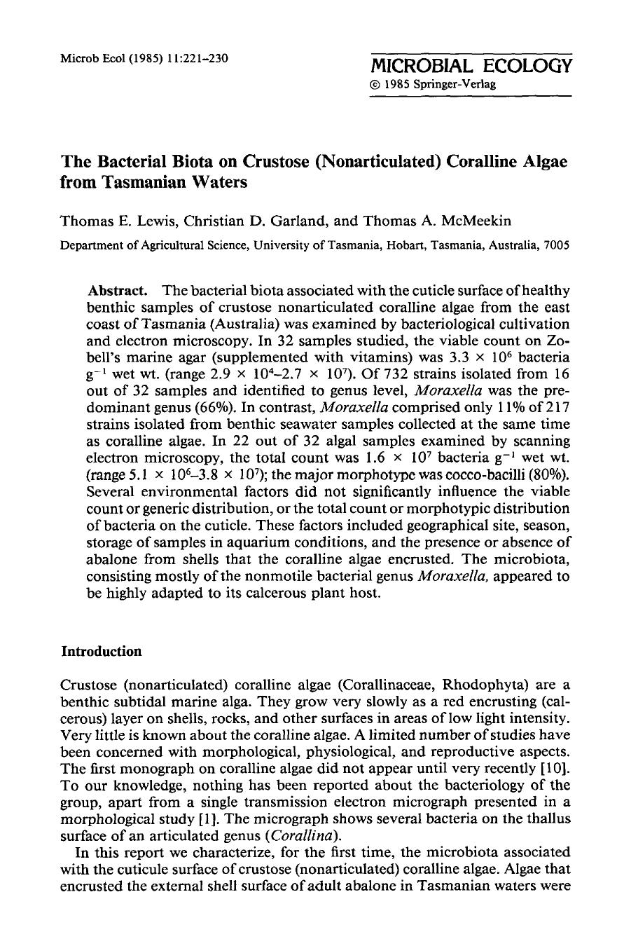 The bacterial biota on crustose (nonarticulated) coralline algae from Tasmanian waters by Unknown