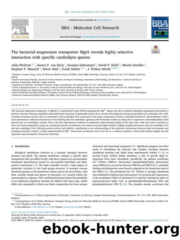 The bacterial magnesium transporter MgtA reveals highly selective interaction with specific cardiolipin species by unknow