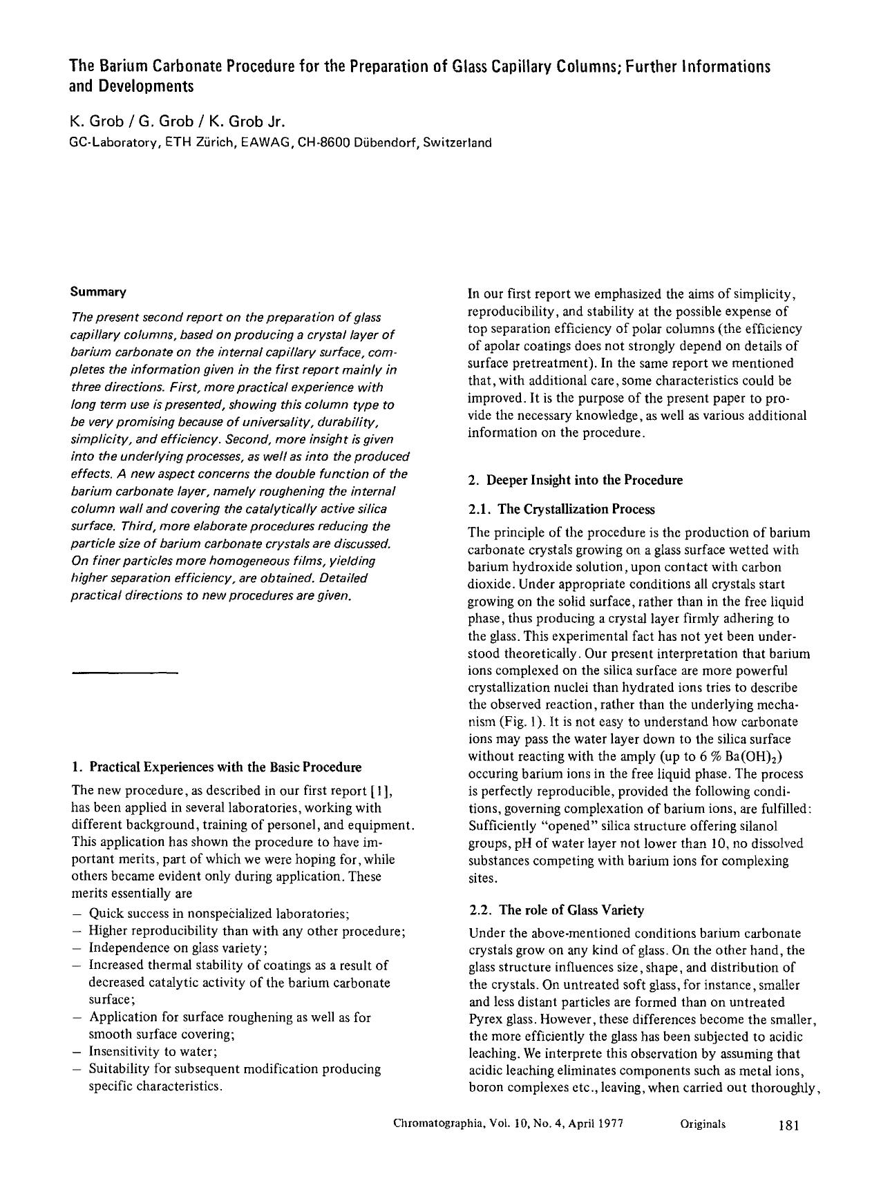 The barium carbonate procedure for the preparation of glass capillary columns; Further informations and developments by Unknown