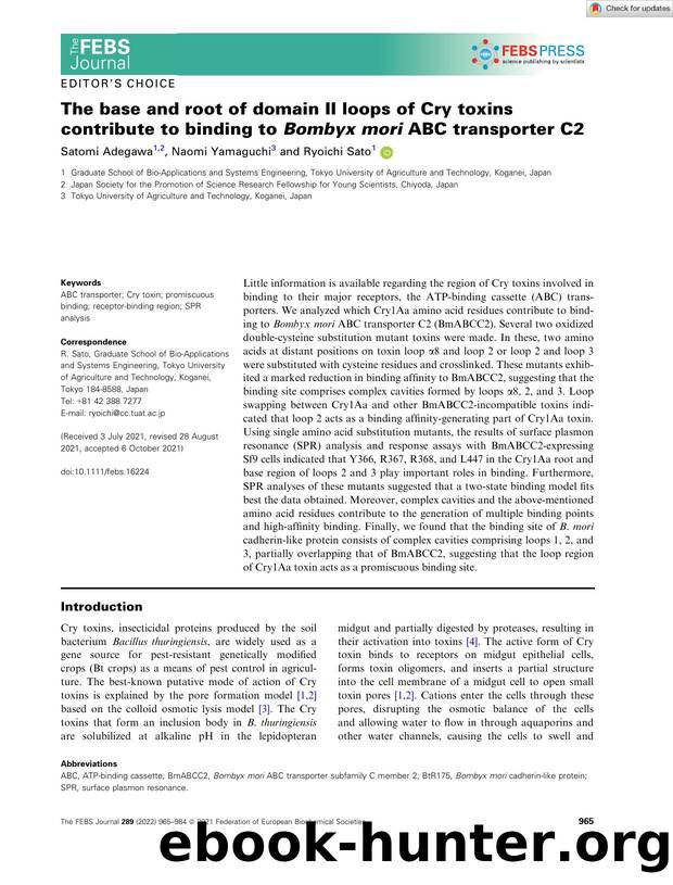 The base and root of domain II loops of Cry toxins contribute to binding to Bombyx mori ABC transporter C2 by Unknown