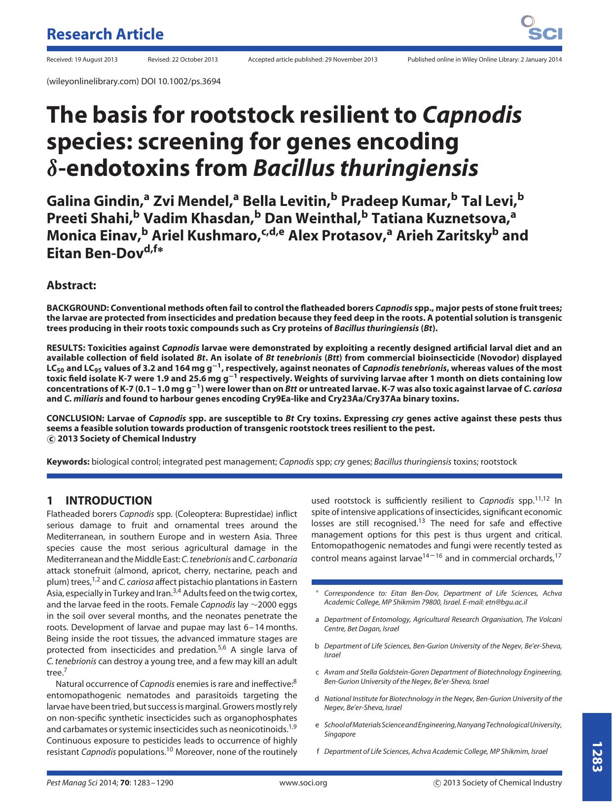 The basis for rootstock resilient to Capnodis species: screening for genes encoding endotoxins from Bacillus thuringiensis by Unknown