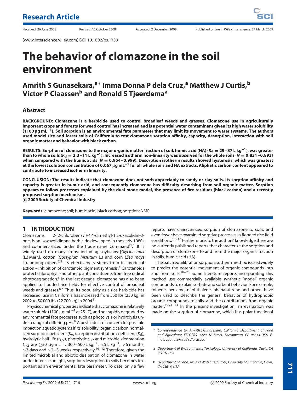 The behavior of clomazone in the soil environment by Unknown