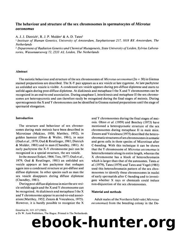 The behaviour and structure of the sex chromosomes in spermatocytes of  <Emphasis Type="Italic">Microtus oeconomus <Emphasis> by Unknown