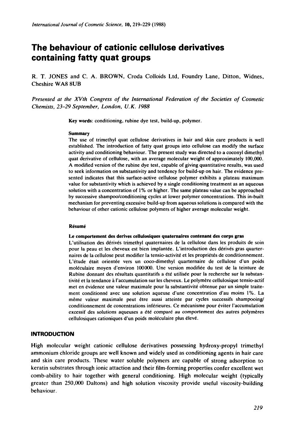 The behaviour of cationic cellulose derivatives containing fatty quat groups by Unknown
