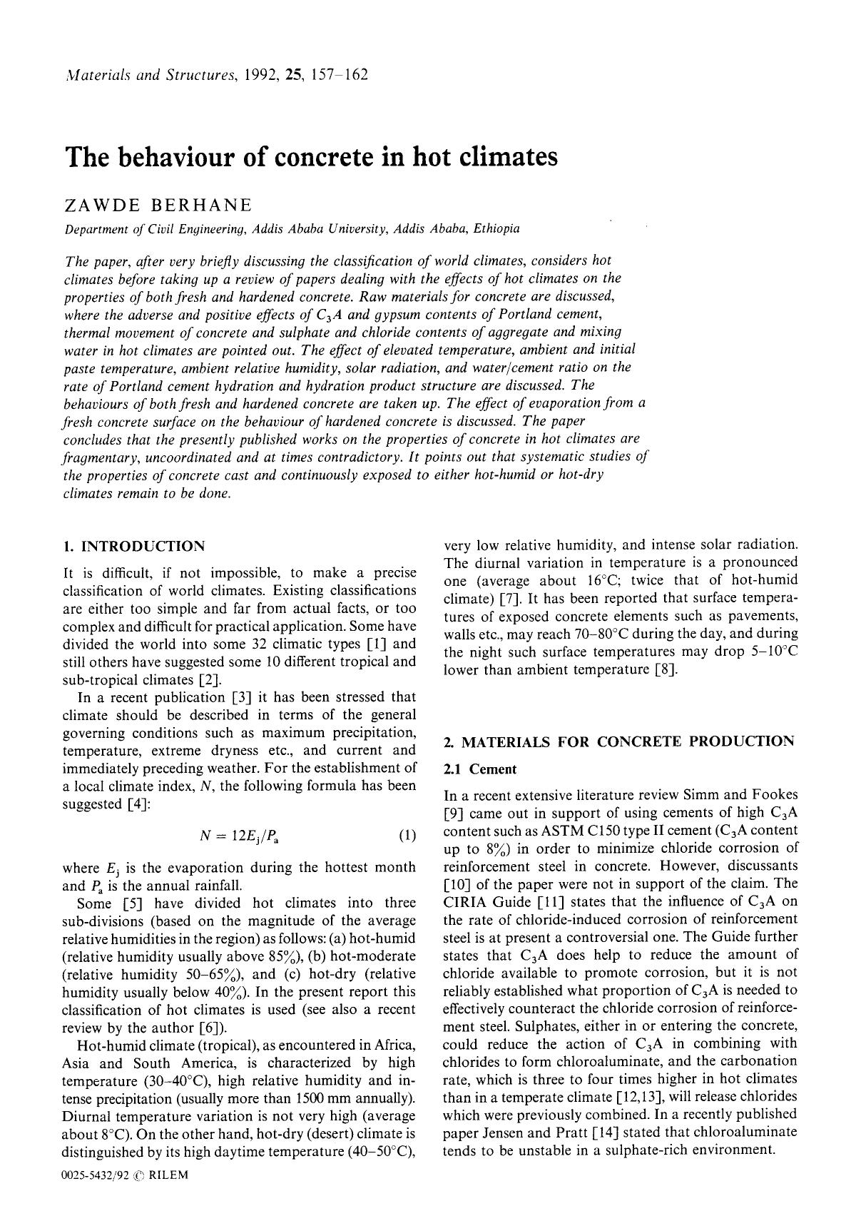 The behaviour of concrete in hot climates by Unknown