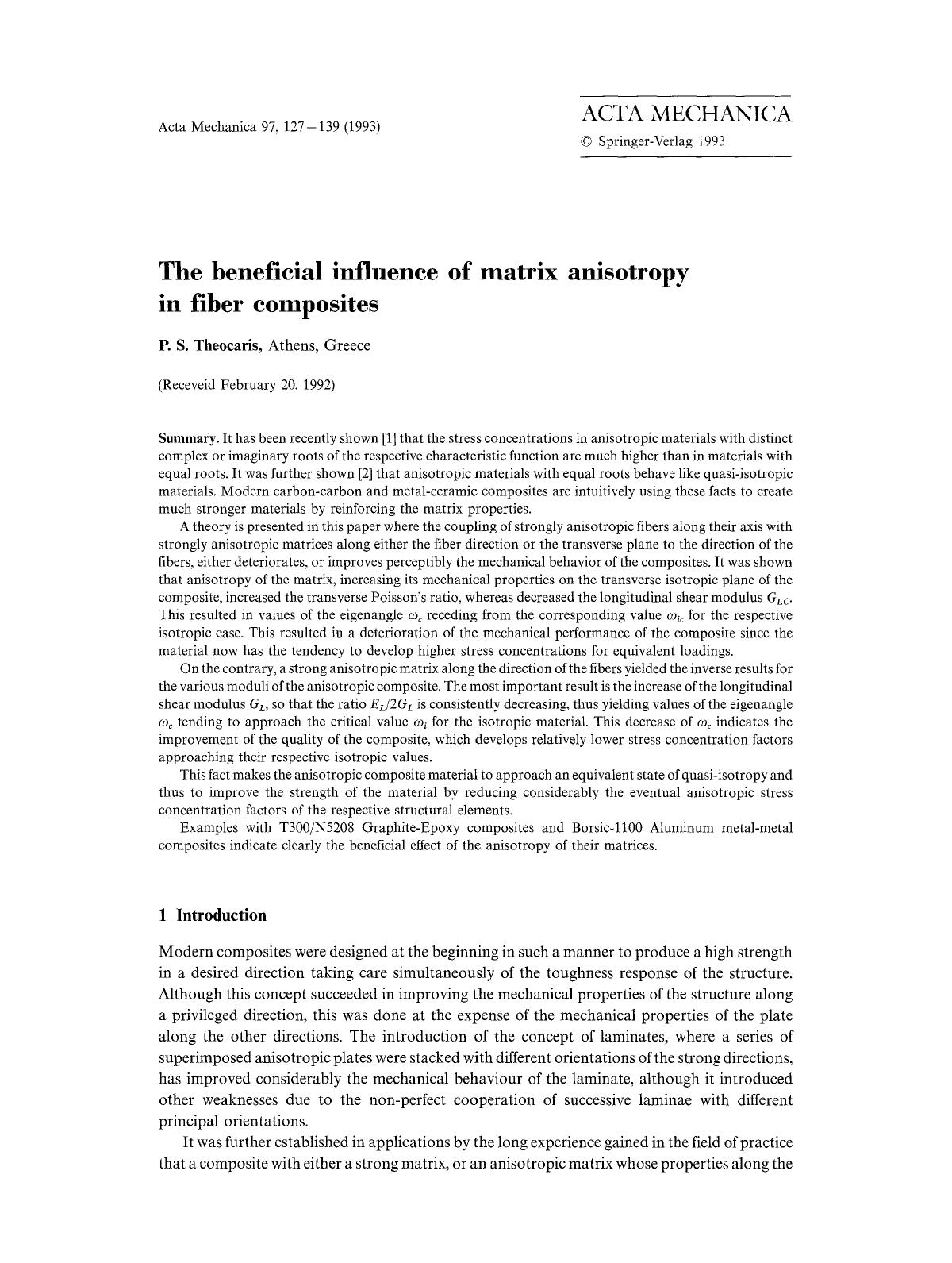 The beneficial influence of matrix anisotropy in fiber composites by Unknown