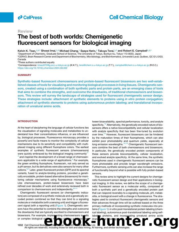The best of both worlds: Chemigenetic fluorescent sensors for biological imaging by Kelvin K. Tsao & Shosei Imai & Michael Chang & Saaya Hario & Takuya Terai & Robert E. Campbell
