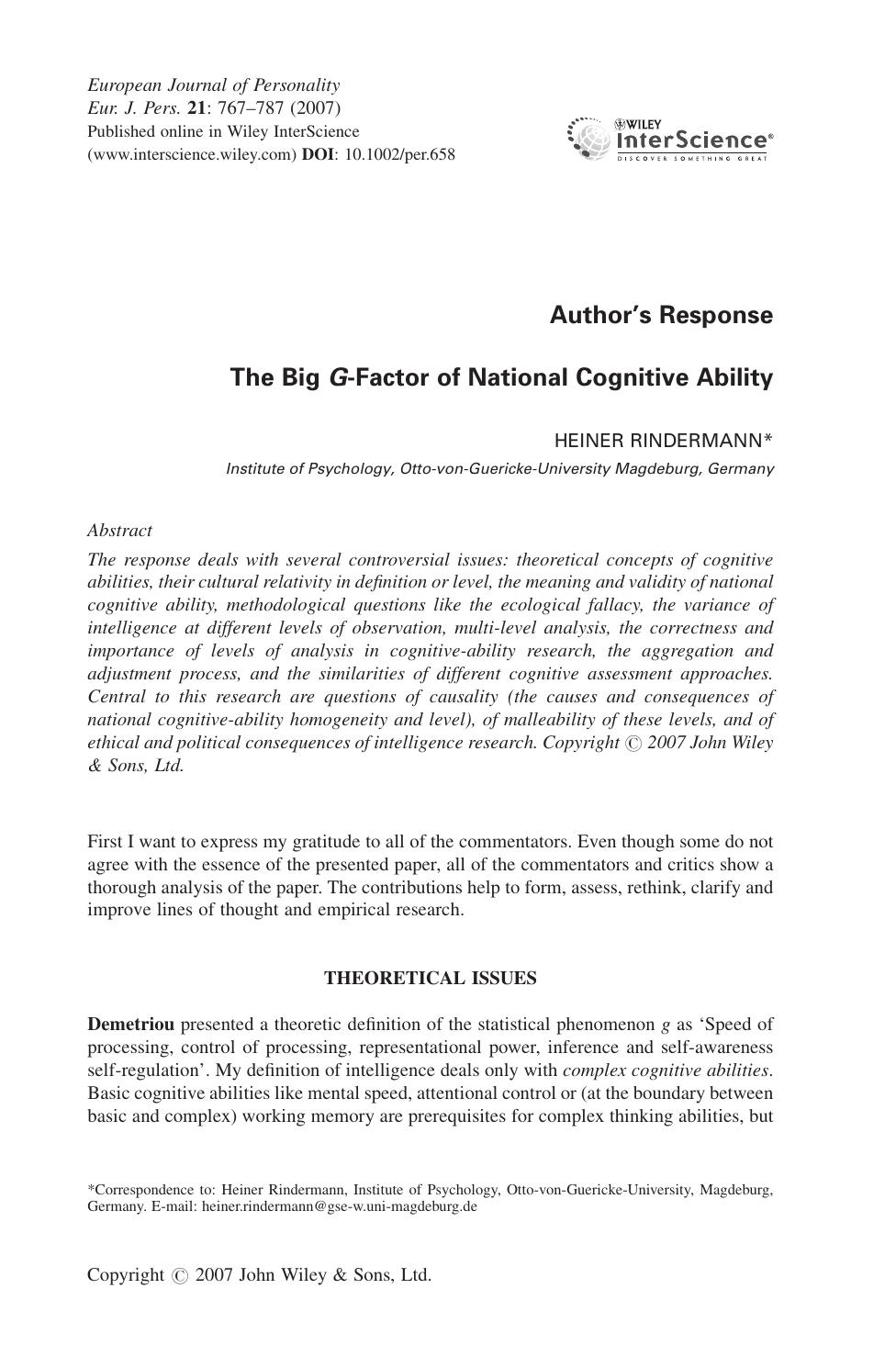 The big g-factor of national cognitive ability by Unknown