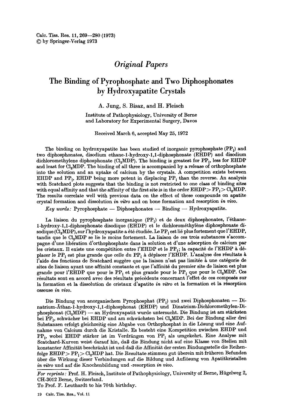 The binding of pyrophosphate and two diphosphonates by hydroxyapatite crystals by Unknown