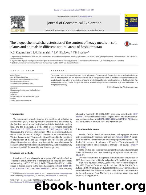 The biogeochemical characteristics of the content of heavy metals in soil, plants and animals in different natural areas of Bashkortostan by N.G. Kuramshina & E.M. Kuramshin & S.V. Nikolaeva & Y.B. Imashev