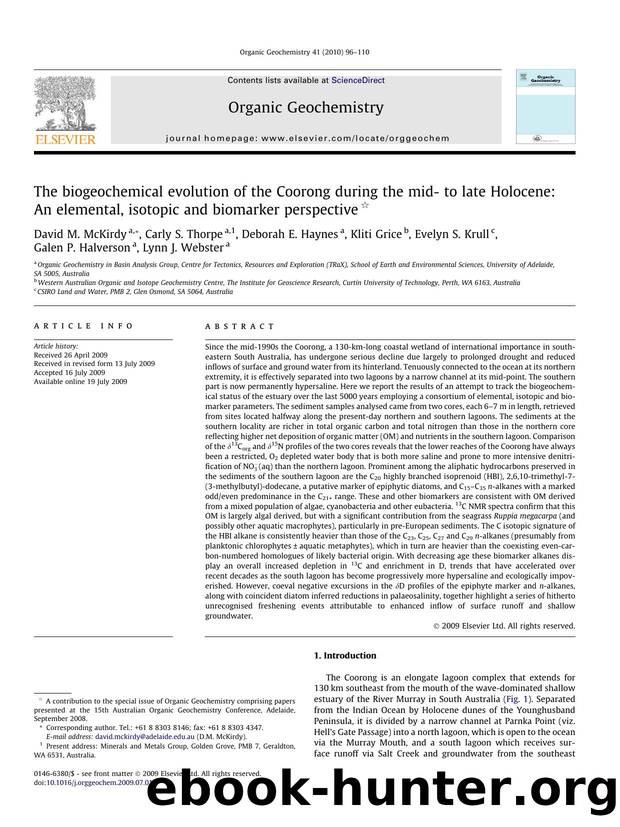 The biogeochemical evolution of the Coorong during the mid- to late Holocene: An elemental, isotopic and biomarker perspective by unknow