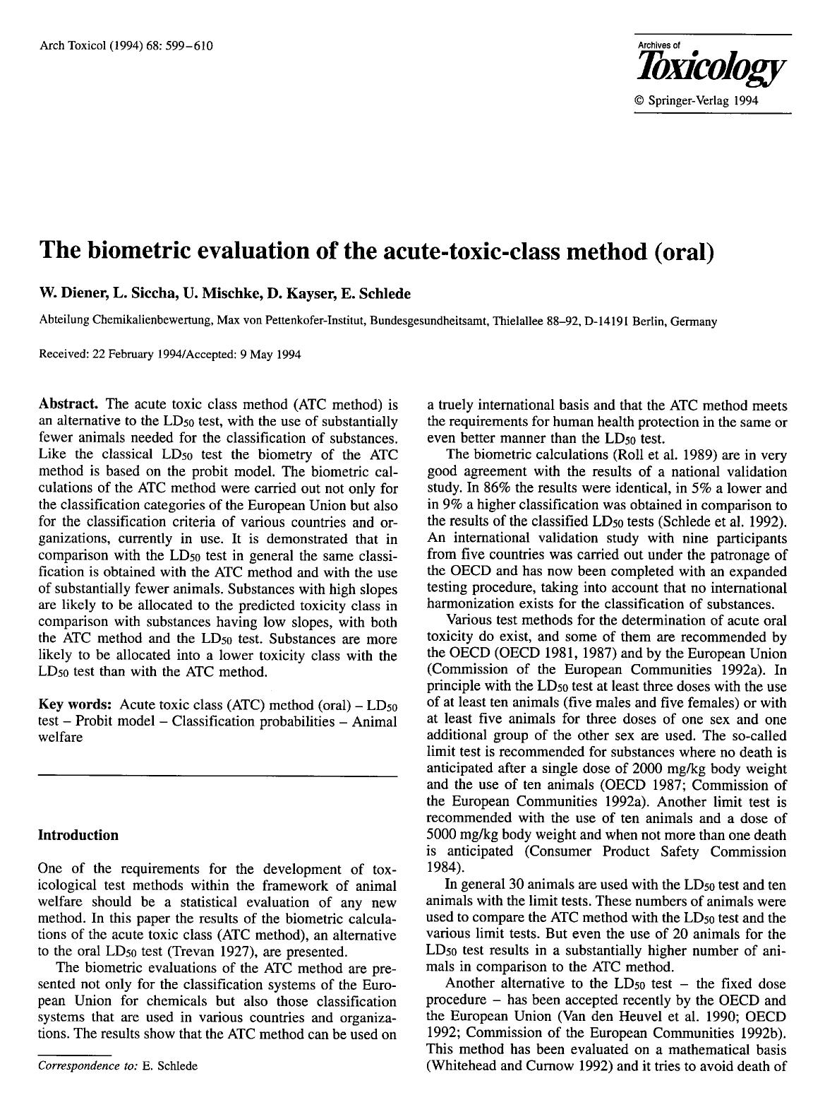 The biometrie evaluation of the acute-toxic-class method (oral) by Unknown
