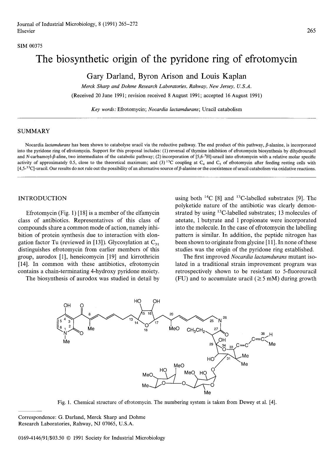 The biosynthetic origin of the pyridone ring of efrotomycin by Unknown