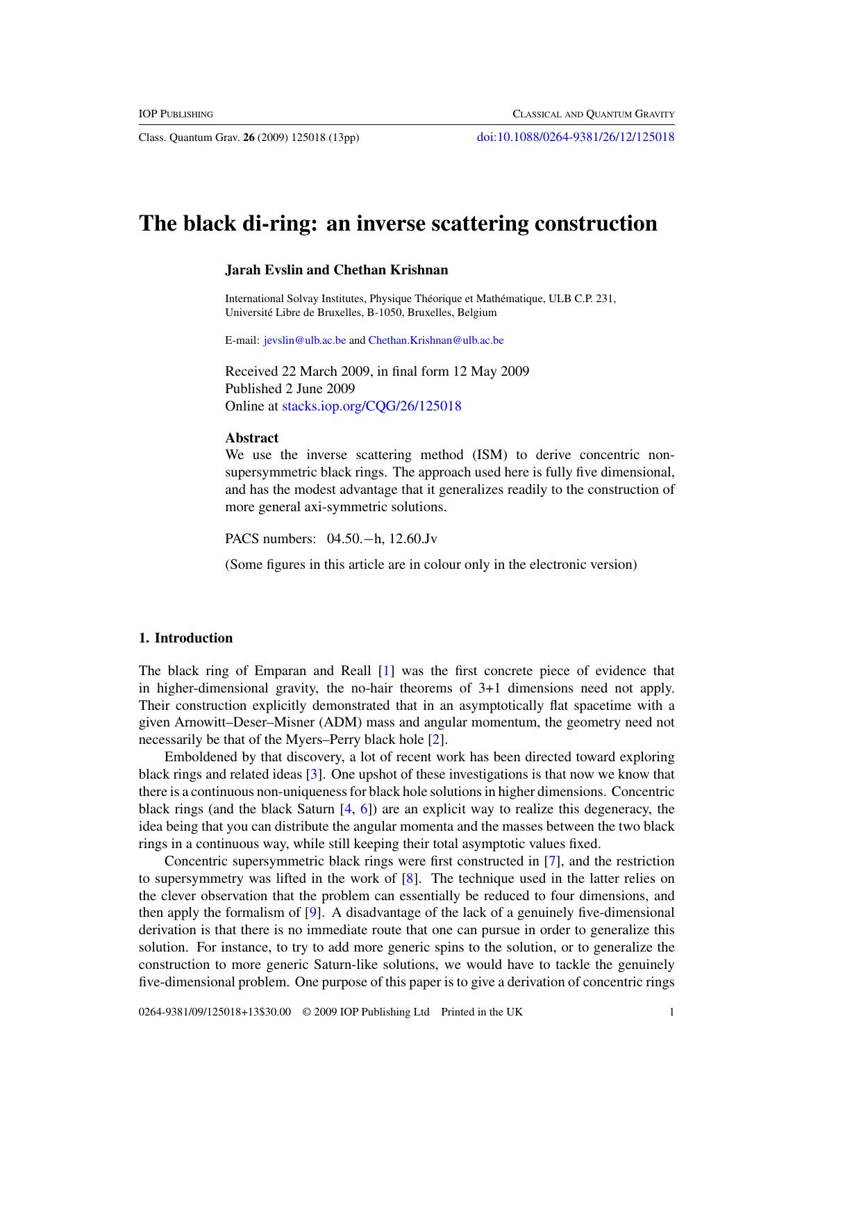 The black di-ring: an inverse scattering construction by J Evslin and C Krishnan