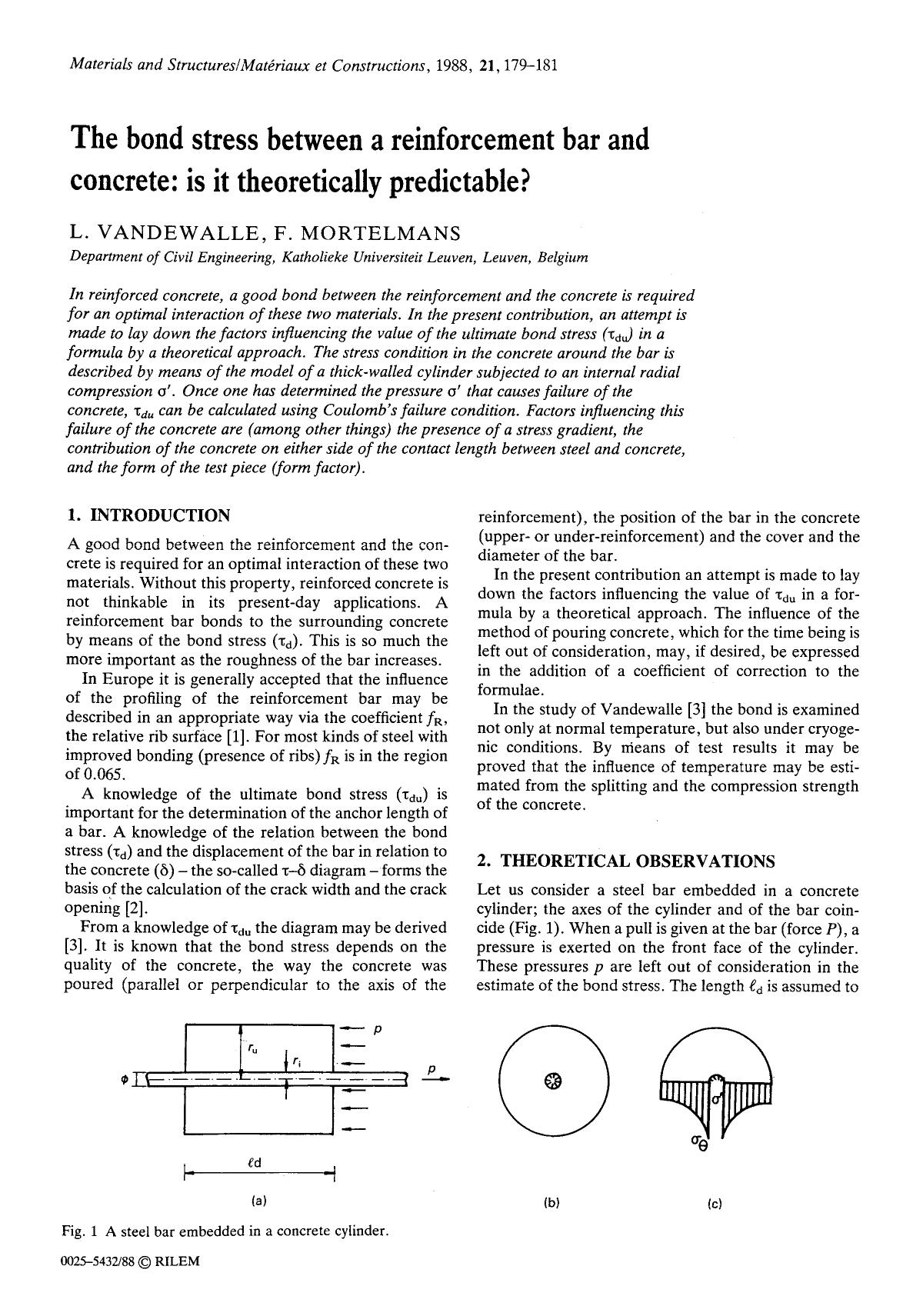 The bond stress between a reinforcement bar and concrete: is it theoretically predictable? by Unknown