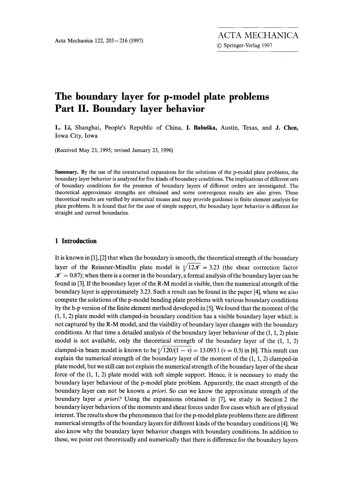 The boundary layer for p-model plate problems part II. Boundary layer behavior by Unknown