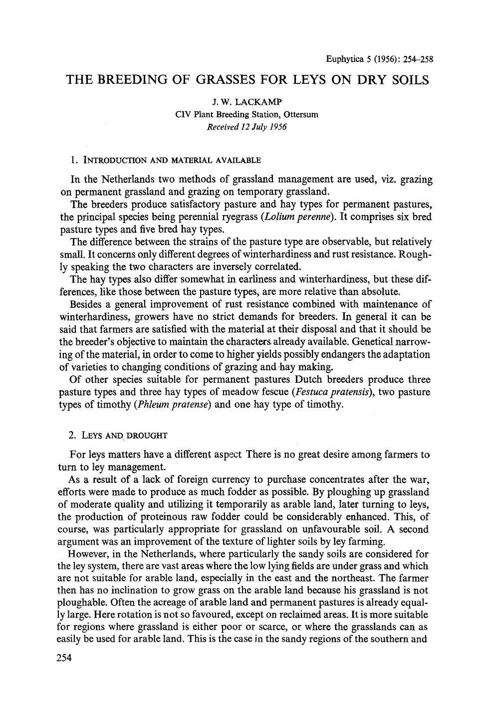 The breeding of grasses for leys on dry soils by Unknown