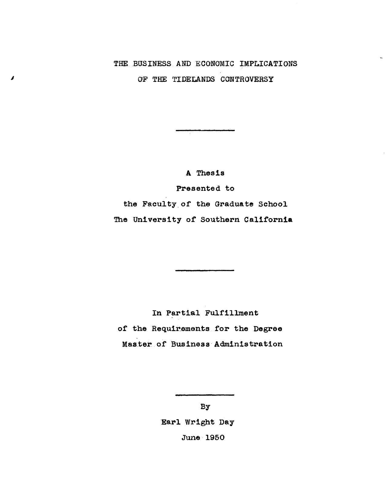 The business and economic implications of the Tidelands controversy by Day Earl Wright