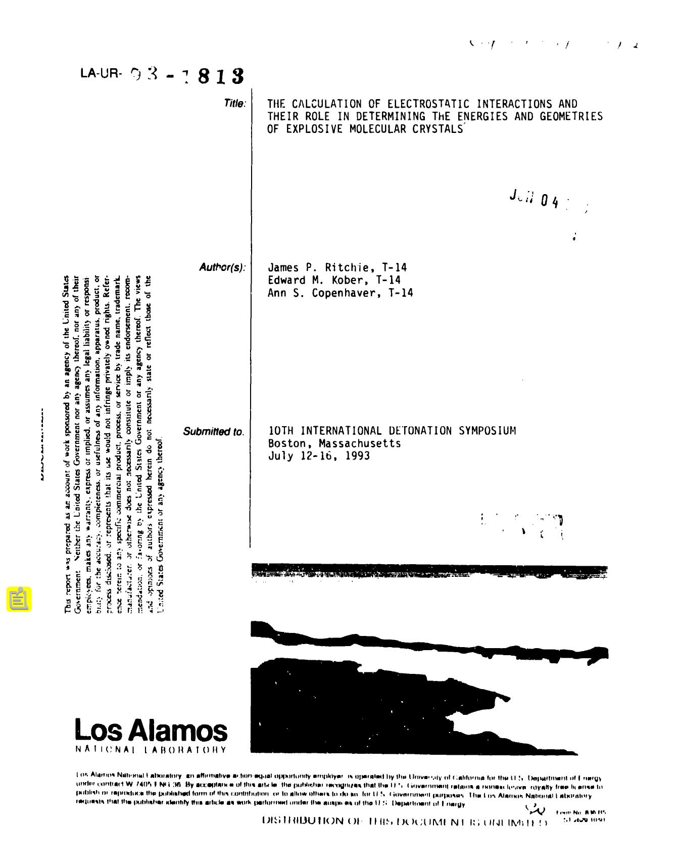 The calculation of electrostatic interactions and their role in determining the energies and geometries of explosive molecular crystals None by LANL Research Library LWW Project