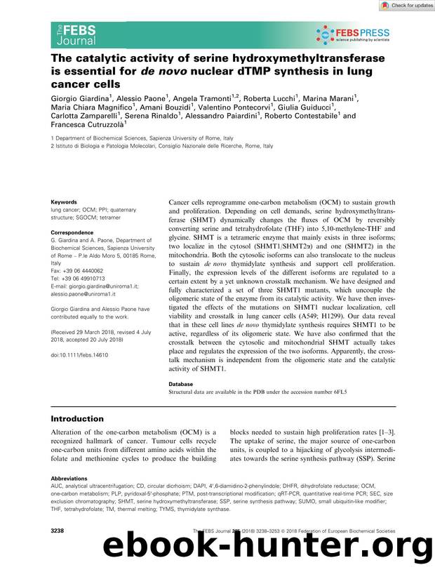 The catalytic activity of serine hydroxymethyltransferase is essential for deÂ novo nuclear dTMP synthesis in lung cancer cells by Unknown