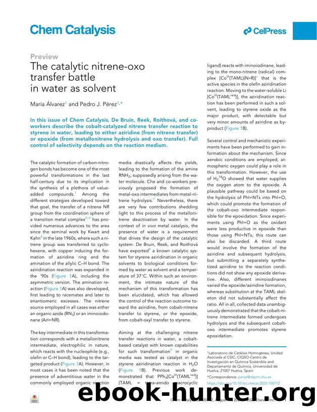 The catalytic nitrene-oxo transfer battle in water as solvent by María Álvarez & Pedro J. Pérez