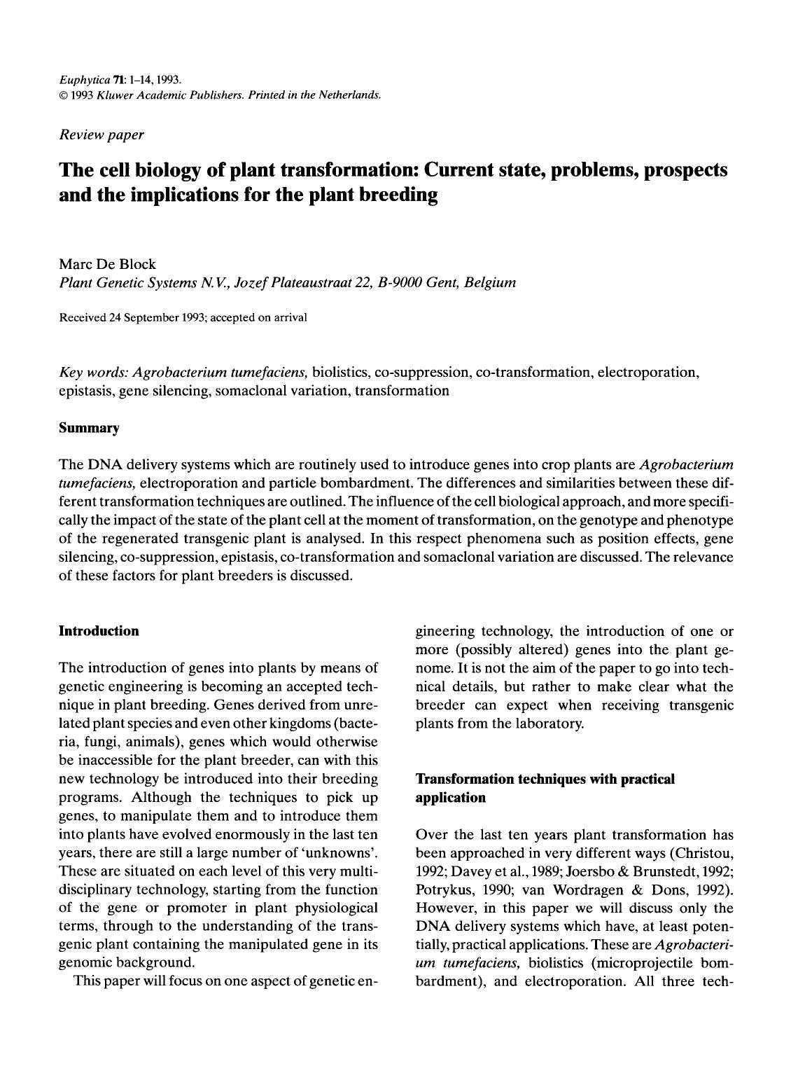 The cell biology of plant transformation: Current state, problems, prospects and the implications for the plant breeding by Unknown